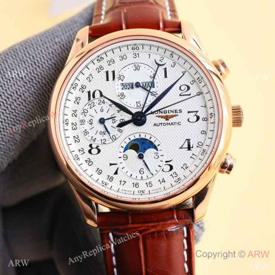 Swiss Quality Longines Master Moon Phase Watch Citizen Rose Gold White Dial 40mm